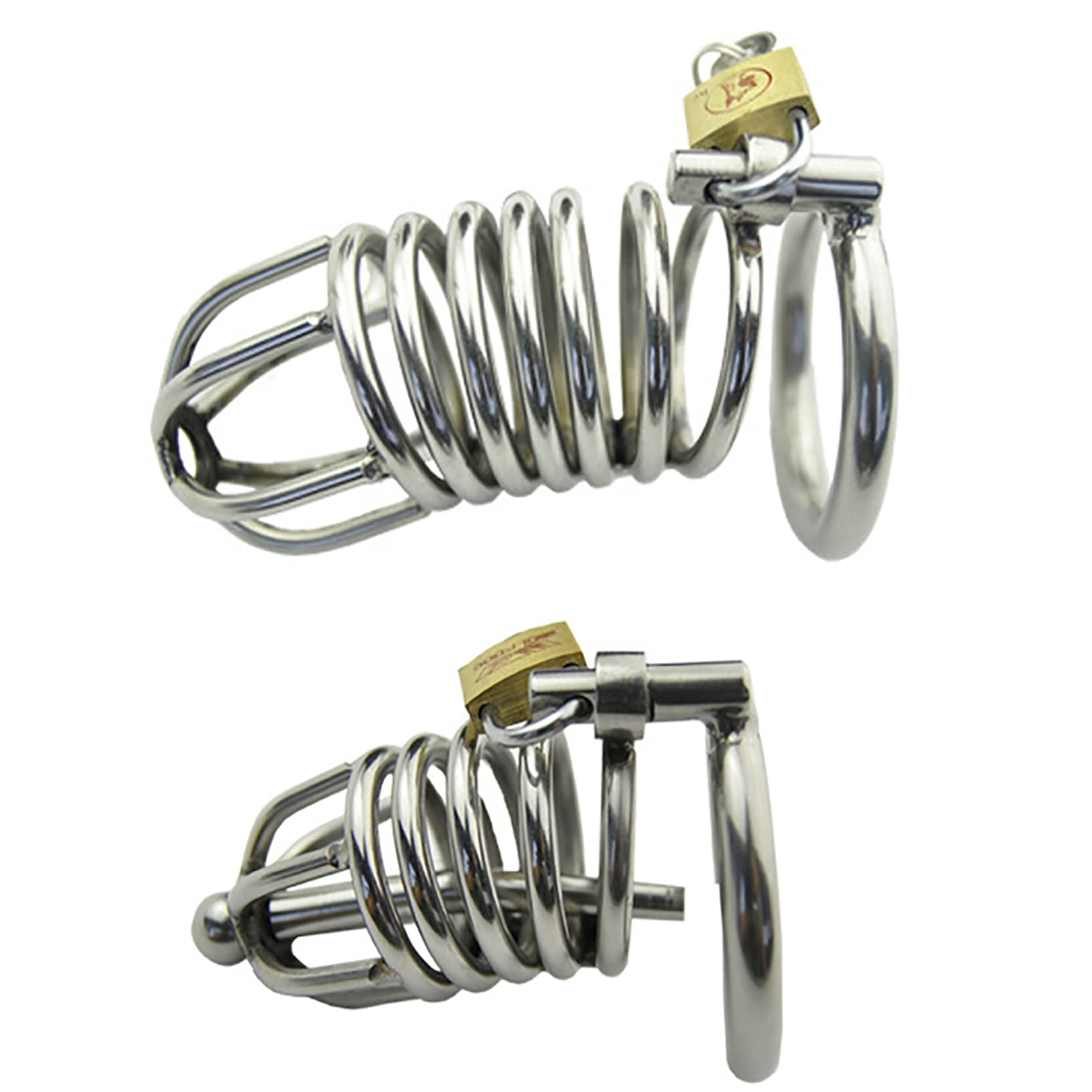 Metall Penis-Käfig Mit Analhaken Und Harnröhren Dilator/Penis Plug Und Kombinationsschloss Und Gürtel Analspielzeug, Keuschheit Edelstahl Cock Cage Anal Hook Für Männer,Groß,45mm/Set