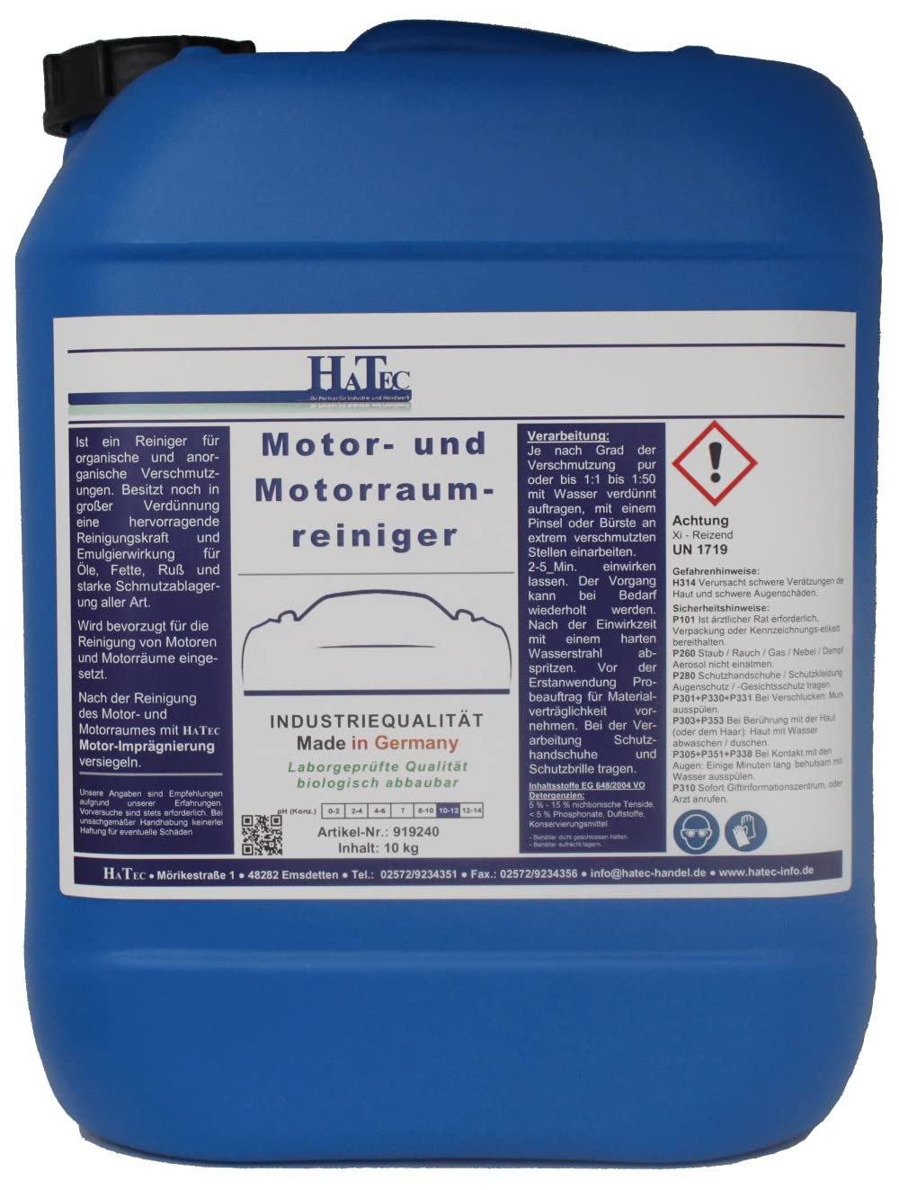 Motor- und Motorraumreiniger 10-kg/Kanister Hochkonzentrat, reinigt schnell und zuverlässig Ablagerungen von, ÖL, Fett, Ruß und Starke Schmutzablagerungen