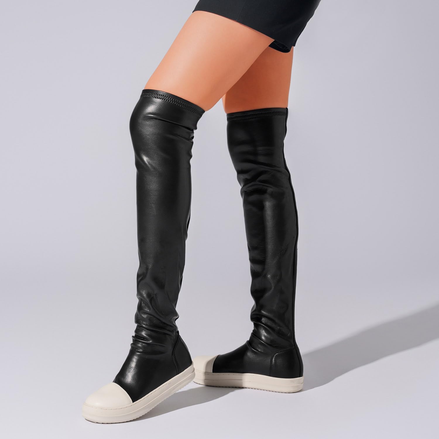 MOFEEDOUKA oberschenkelhohe Damen-Stiefel mit runder Zehenpartie, Overknee-Stiefel