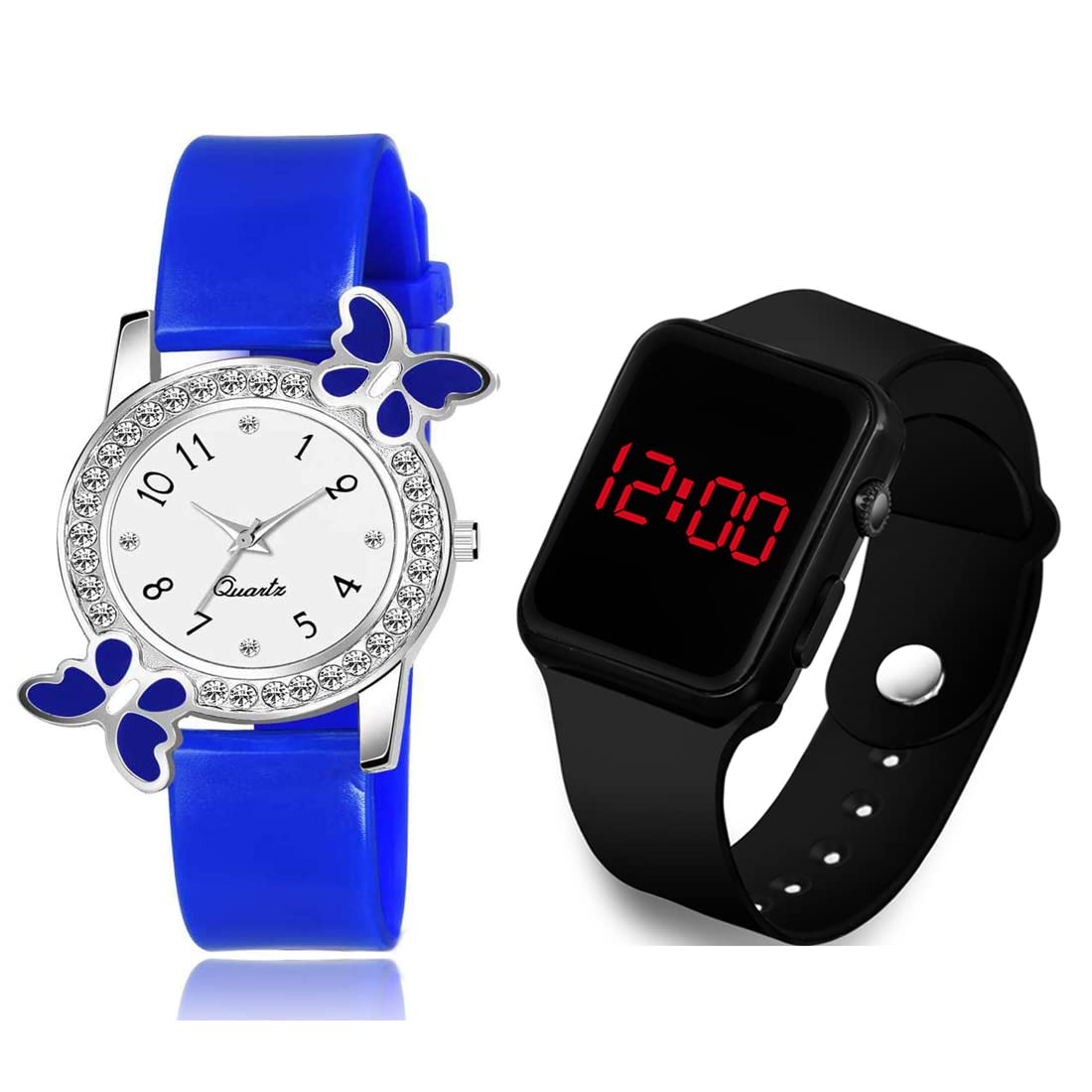 GOLDENIZE FASHION Butterfly Analog Dial and Black Digital LED Display Kids Digital Day Date Watch for Girls & Womens Watches (Analog- Digital) Combo Set of 2 (Blue) (B0BB1J8P6K) Amazon Price History, Amazon Price Tracker