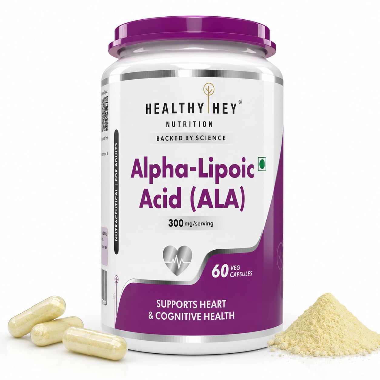 HealthyHey Nutrition Alpha Lipoic Acid - ALA-60 Veg. Capsules - Gluten Free & Non-GMO