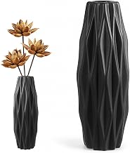 2 Piece Black Ceramic Imitation Plastic Vases | Anti-Fall and Robust, Polished Surface Anti-Dust, Weighted Cavity, for Artificial Dried Flowers Branches