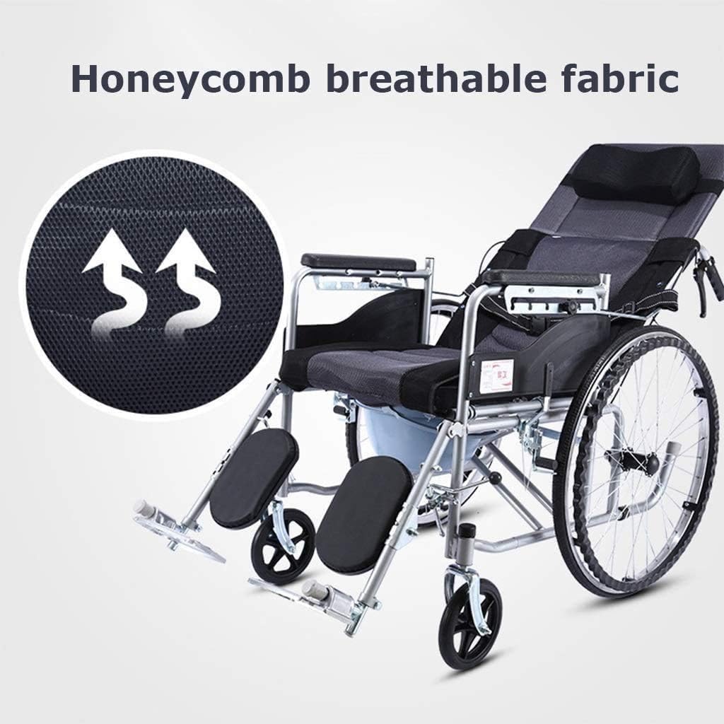 Silla de Ruedas Ligera y Plegable, Reclinable en 6 Posiciones Ajustables, Confortable Respaldo Abatible, Brazo y Pata de Elevación, Doble Freno de Mano de Acero Alto Carbono