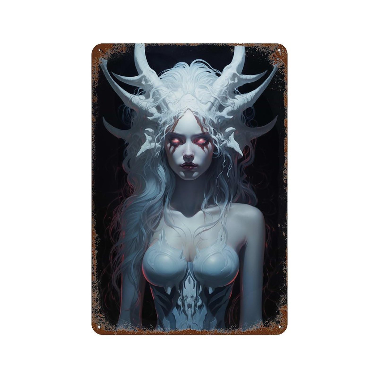 White Demon Girl Rustic Tin Plaque 11.8"x7.9", Vintage Wall Decor for Garage, Pub Or Kitchen
