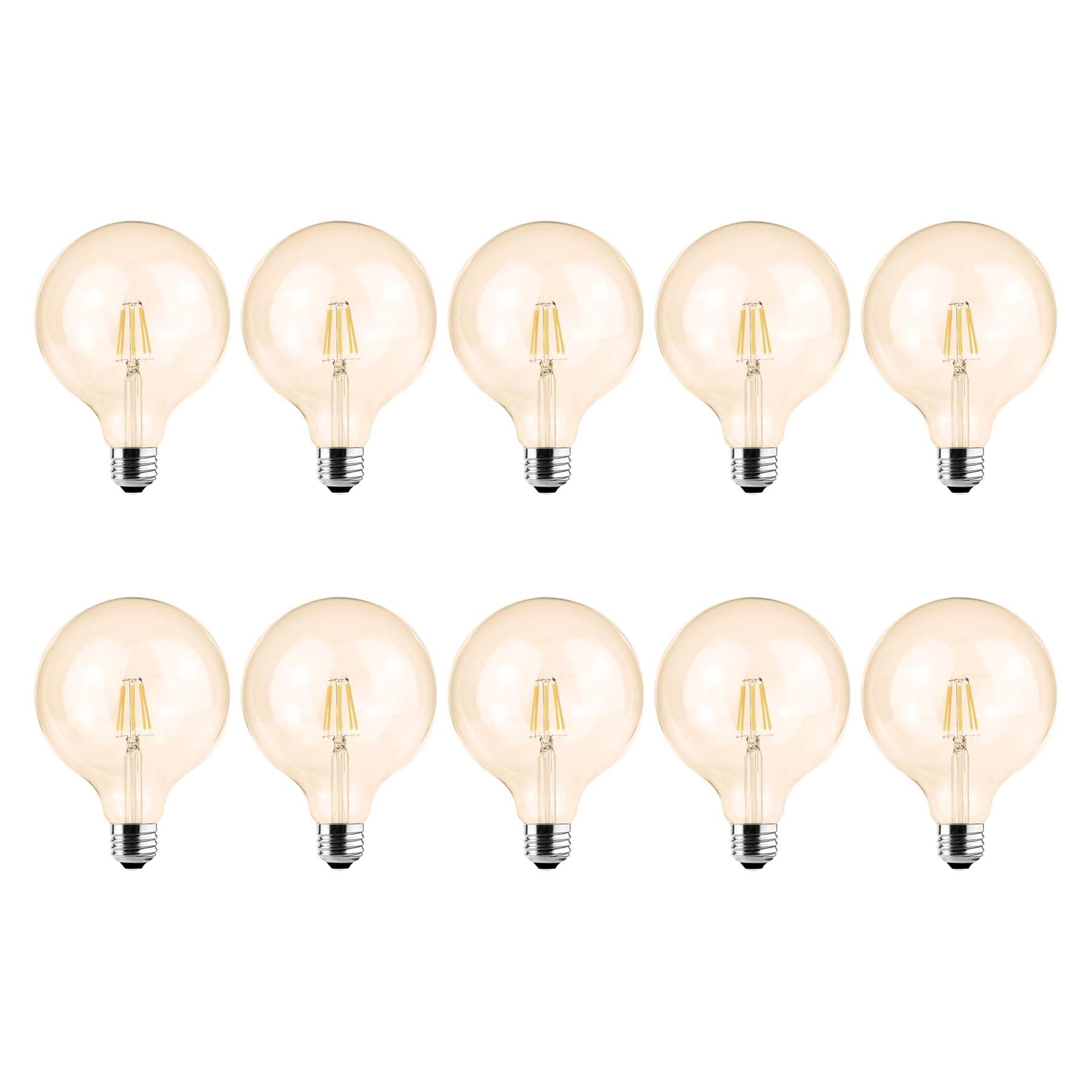 G.W.S® LED Filament Bulb, G125 E27 Edison Screw, LED Globe Bulb, 8W Dimmable Warm White 2700K, Amber Glass, Pack of 10 — image 1