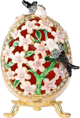 Miniatura 7 de Hueco Faberge Huevo Caja de baratija con cisne decorativo esmaltado con bisagras adornos de metal regalo para decoración del hogar