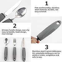 Vista 3 de Juego de utensilios adaptativos para personas mayores, cubiertos con peso de 3 piezas para temblores de manos, artritis y Parkinson, asas de fácil