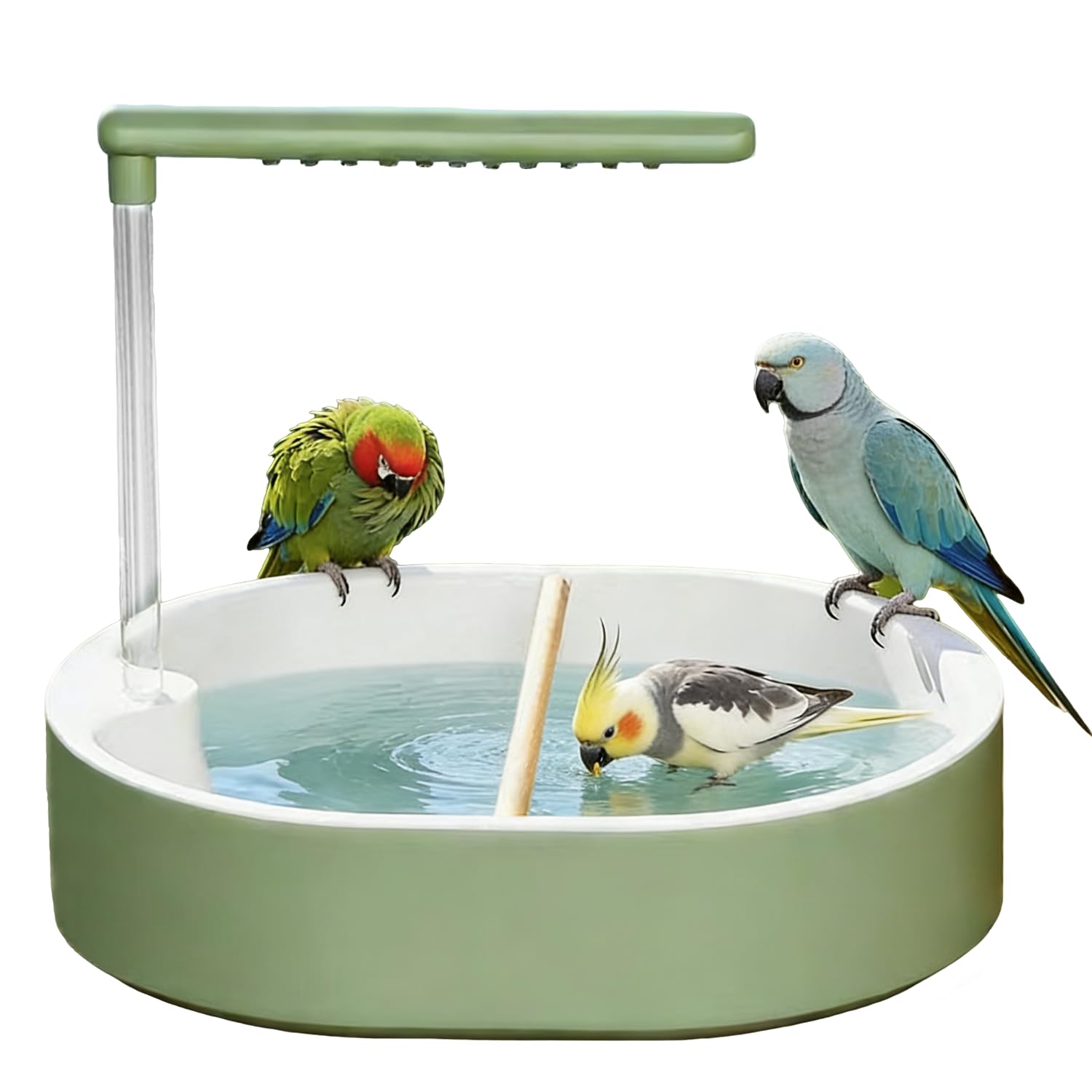 Vogeldusche Wellensittich mit Wasserfall & USB Strom, rutschfeste Vogelbadewanne für Käfig & Balkon,Vogelbad für Unzertrennliche Nymphensittiche Afrikanische Munias & Aras