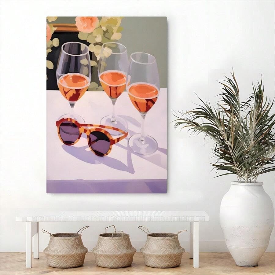 Décoration Murale Vintage avec Toile Texturée Vin Cadre Intégré