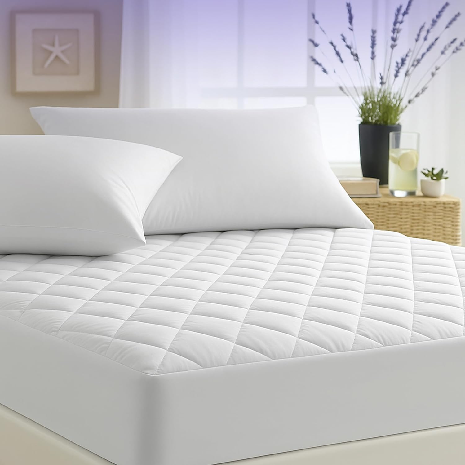 Zma White Quilted Waterproof Mattress Protector King Bed - Super Absorbent | Hypoallergenic | Breathable Extra Deep Fitted Mattress Protectors Topper (, King)