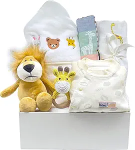 Baby Gifts Basket with Hooded Towel, Box Basket, Newborn Baby Gifts Sets, Gender Neutral Baby Welcome Box, Perfect Baby Gift Basket, Baby Girl or Baby Boy Gift