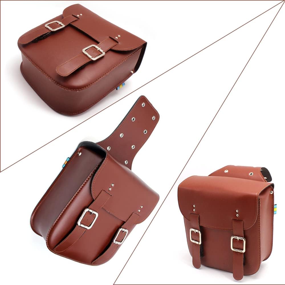 UNISTRENGH Retro Double Pannier Rack Bags for Bicycle - Leather PU Waterproof Side Bags - Brown