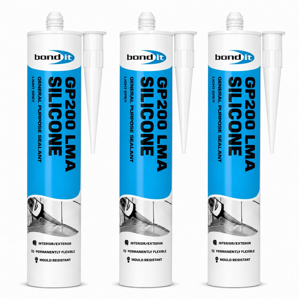 White Silicone Sealant 275ml Pack of 3 | High Modulus Waterproof & Mould Resistant Silicone | Kitchen, Bathroom, Shower & Exterior Sealant