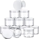 SATINIOR 12 Pack 6 oz Plastic Container Jars with Lids Round Clear Travel Cosmetic Container Slime Jars for Toiletries, Lotion, Cream, Ointments, Makeup, Rhinestone, Samples, Kitchen Storage(Clear)