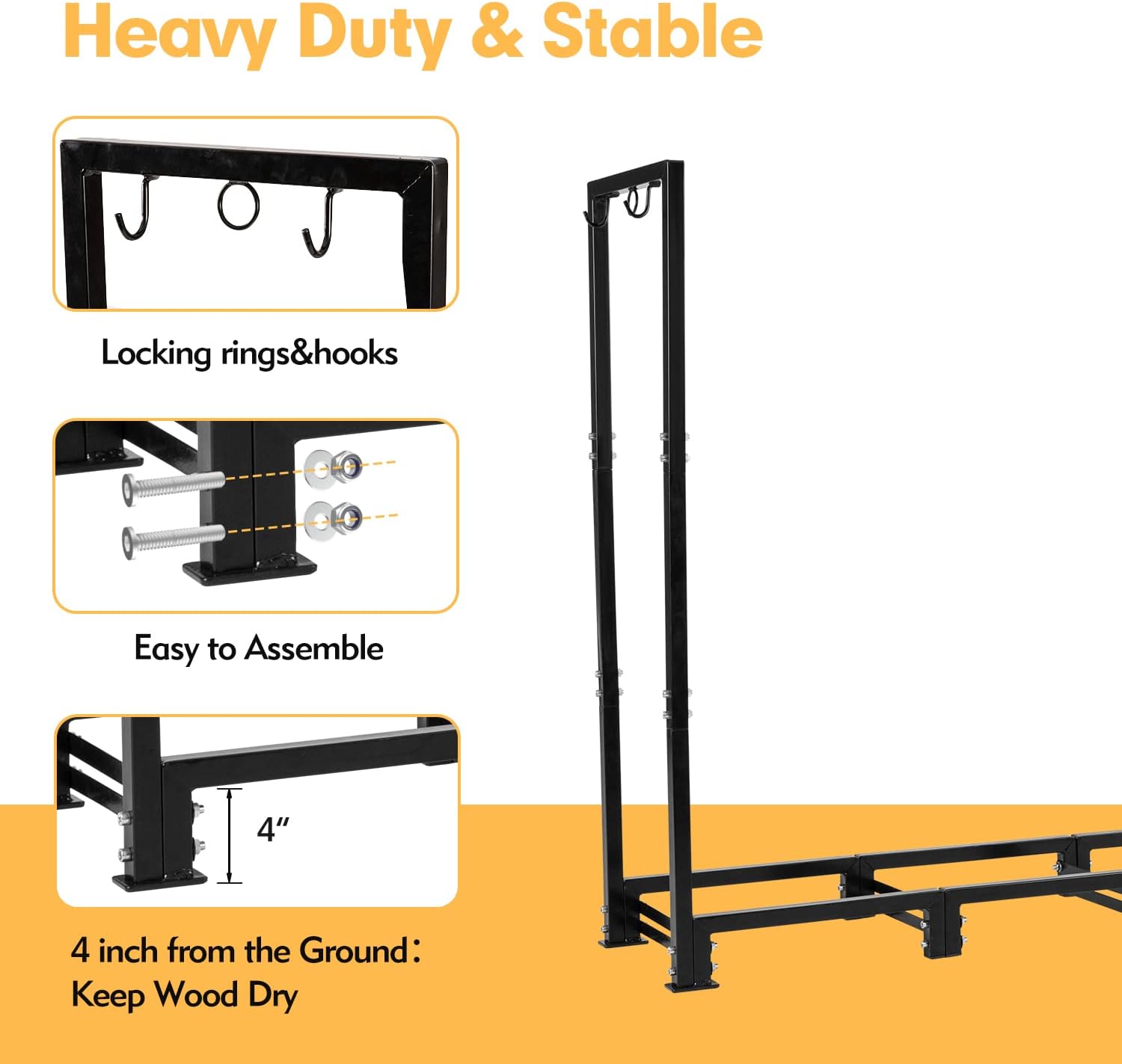nalone 8FT Outdoor Firewood Rack with Cover&Carry Bag Heavy Duty Square Strong Stand Rack with Waterproof Cover for Fireplace Fire Pits Wood Pile Storage Holder Lumber Rack