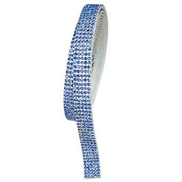 qiipii 3 Yards Light Blue Self Adhesive Rhinestones Strips K9 Glass Bright Blue Diamond Crystal Bling Glitter Rhinestone Ribbon Sticker Wrap Roll for Crafts DIY Arts Crafting Car Phone Cake Decor Shoe