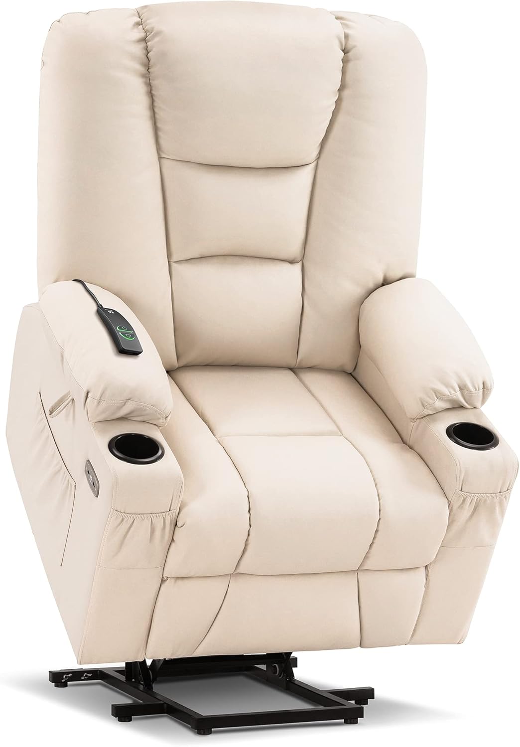 MCombo Large Power Lift Recliner Chair Sofa with Massage and Heat for Big and Tall Elderly People, 3 Positions, Cup Holders, and USB Ports, Faux Leather 7539 (Large, Cream White)