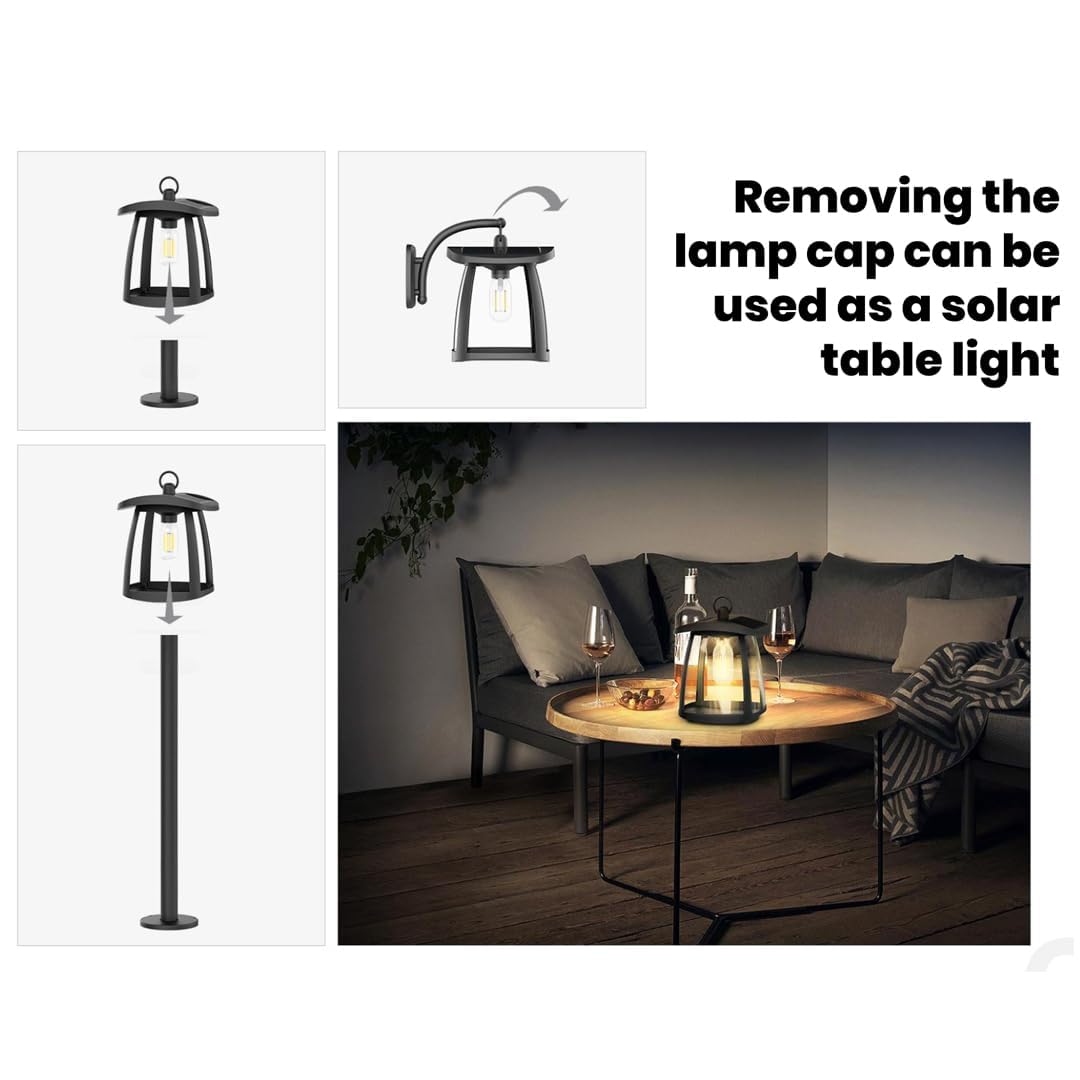 Torcia solare a LED in alluminio da 350 lm, impermeabile IP65, controllo touch, 4 modalità di illuminazione, lampada solare per esterni per cortili e campeggio. Regolabile per appendere alla lampada