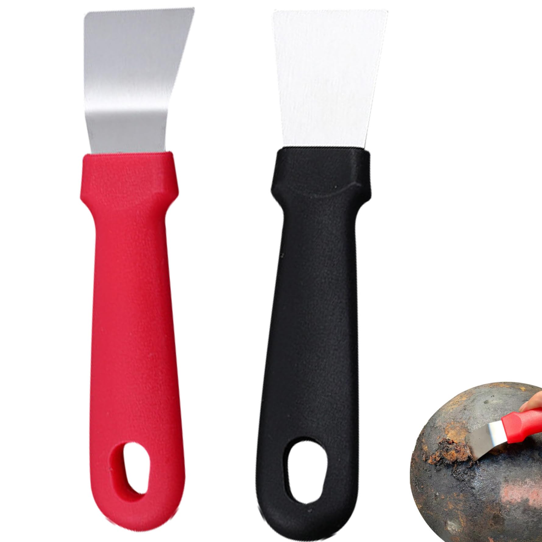 Raspador de Plancha, 2 Piezas, pequeño, Recto y Curvo, de Metal, espátula para Barbacoa al Aire Libre, Parrilla rígida, raspador de Limpieza, espátula, de Parrilla, Herramienta raspadora