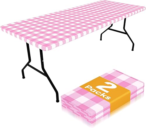 Miniatura 20 de Smiry - Juego de 2 manteles de picnic, manteles elásticos impermeables para mesas rectangulares de 6 pies, mantel de poliéster lavable de diseño