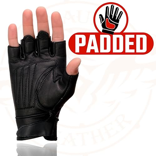 Miniatura 10 de Milwaukee Leather MG7761 - Guantes de mano para motocicleta sin dedos de gel de piel negra para mujer, con elegante detalle de muñeca