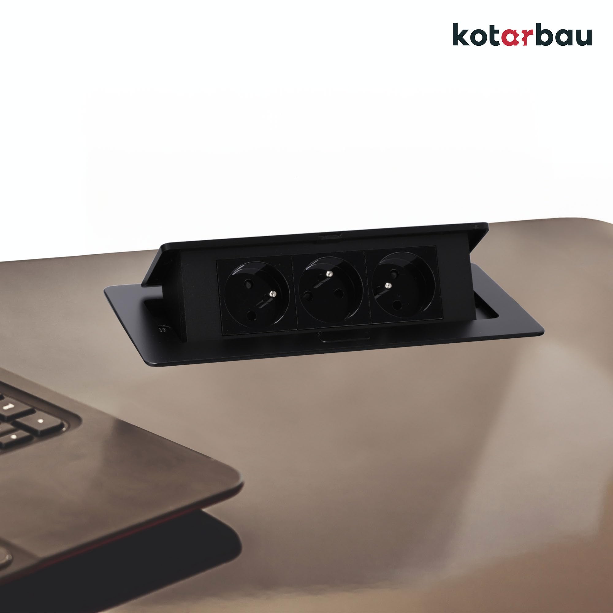 KOTARBAU® Toma de sobremesa empotrable con 3 enchufes, Regleta de Enchufe con Cable de 1,5 m, Toma múltiple para Mesa, Muebles o escritorios, Base múltiple para empotrar, Regleta retráctil, Negro