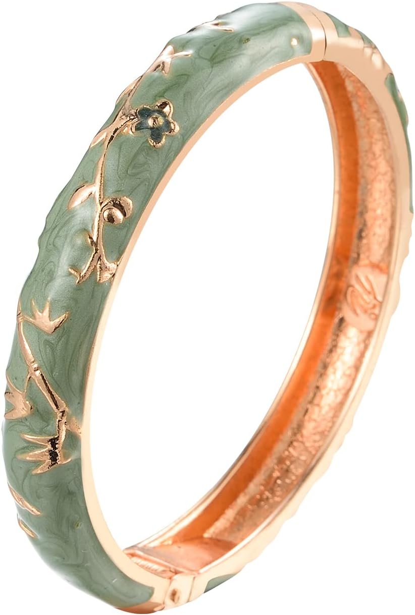 UJOY Women's Bangle Bracelet Golded Alloy Hinged Flower Enameled Cloisonne Jewelry with Gift Box 55B01