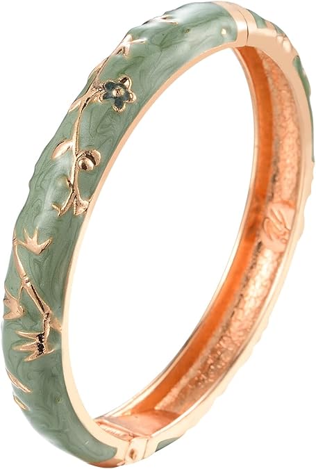 UJOY Women's Bangle Bracelet Golded Alloy Hinged Flower Enameled Cloisonne Jewelry with Gift Box 55B01