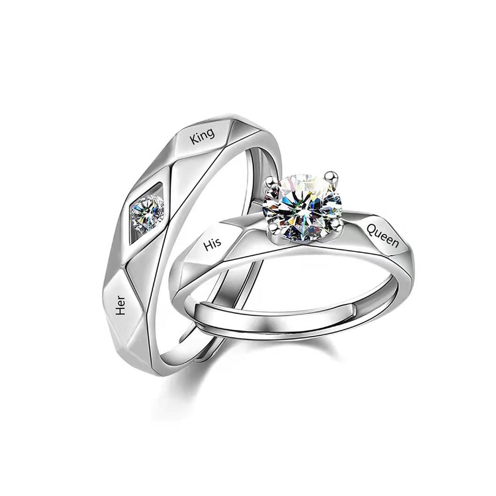 Matching Rings for Couples Promise Rings for Him & Her Engagement Wedding Rings Set Adjustable Silver Couple Rings Statement Rings Valentines Day