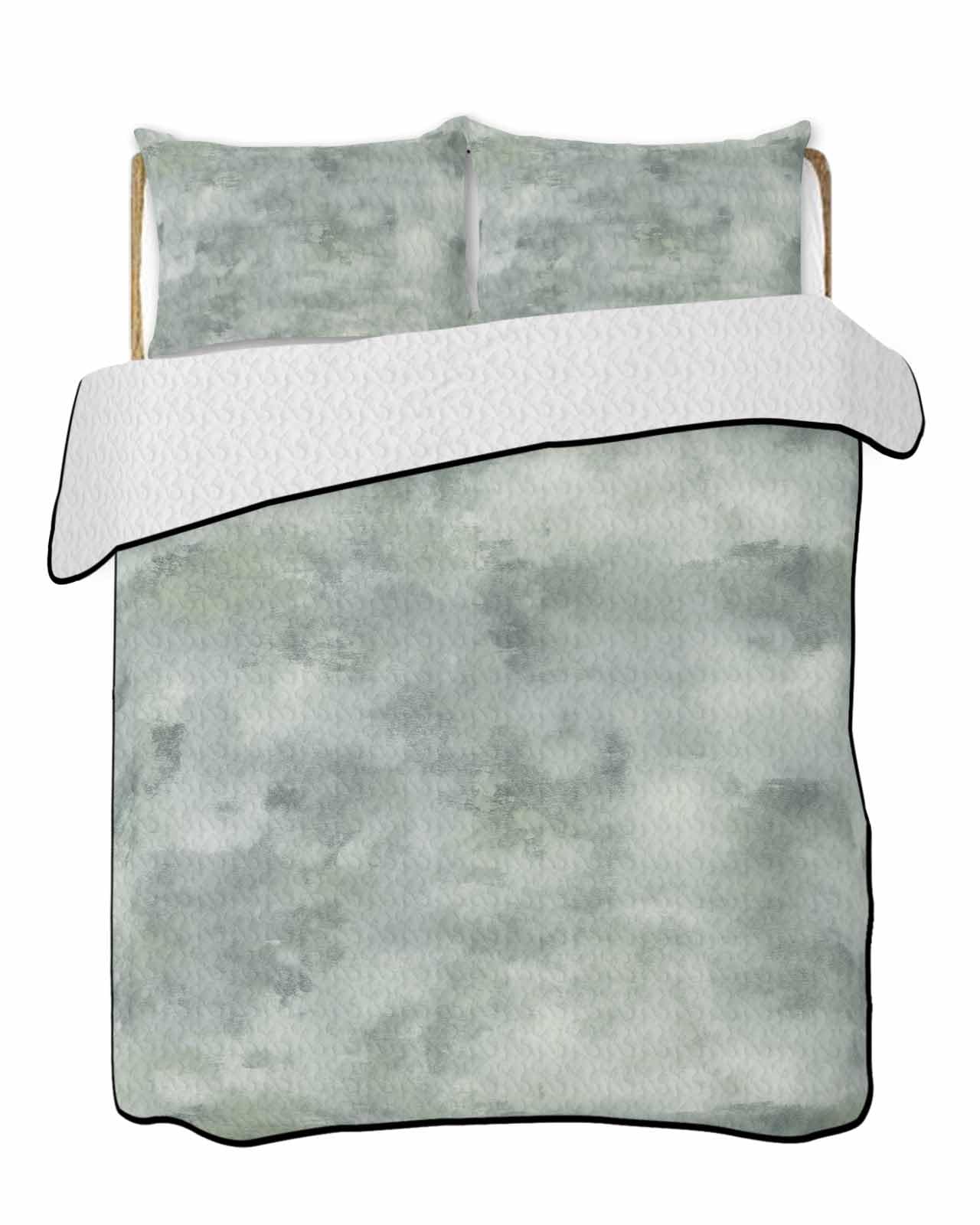 3-Piece Summer Quilt Twin XL Size,Sage Green Gray Lightweight Cooling Bedding Comforter Blanket with 2 Pillow Shams,Abstract Modern Street Painting Art Ombre Bedspreads Quilted Coverlet Sets 68