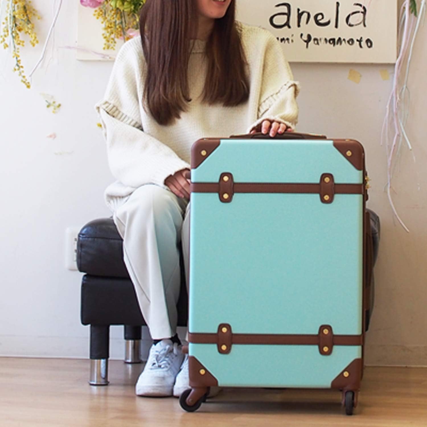[モアエルグ] キャリーバッグ YKKファスナー 日本企業企画 軽量 キャリーケース スーツケース 修学旅行[71-80021-50](S, ネイビー×ブラウン) おしゃれ かわいい TSAロック
