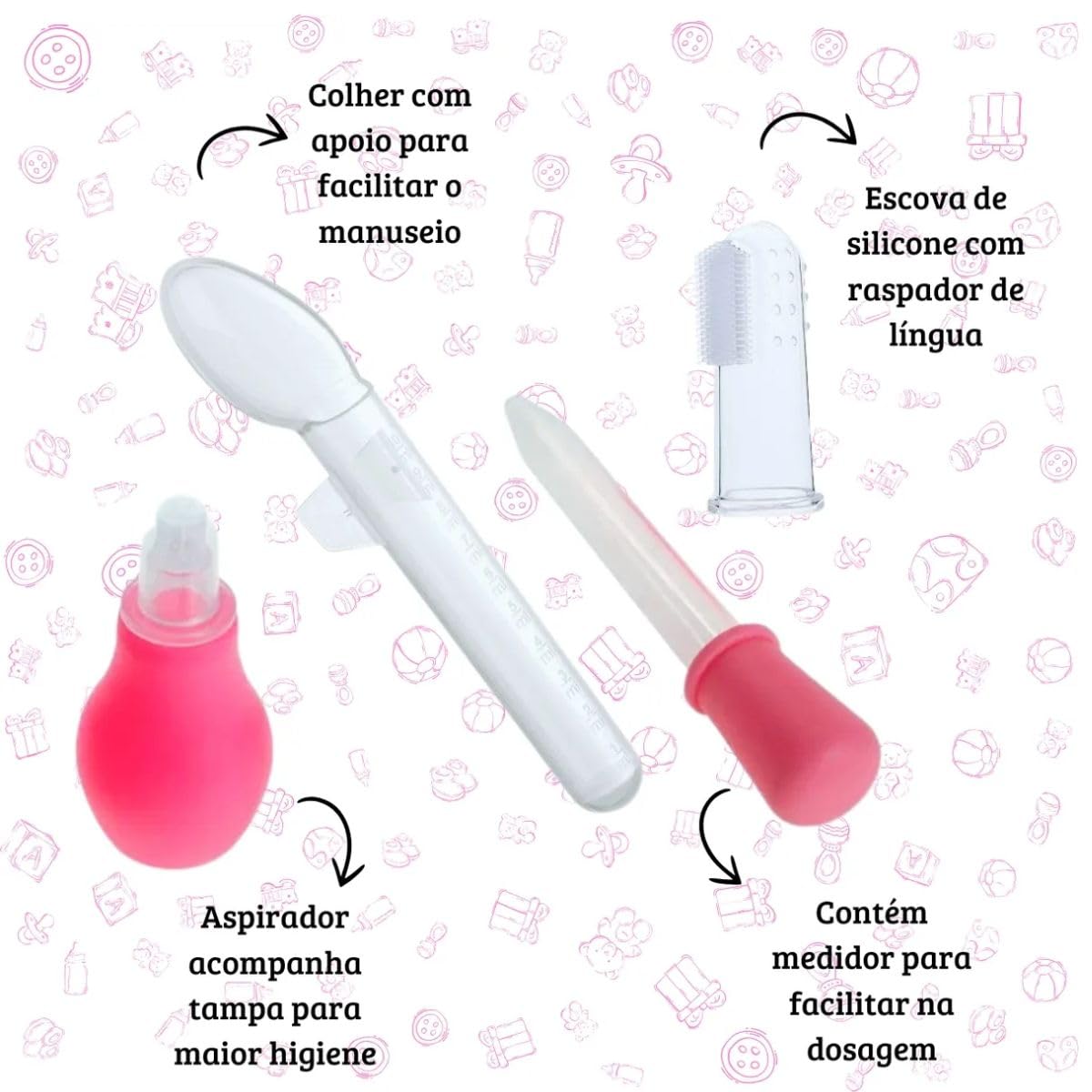 Kit De Cuidados Do Bebê 4 Peças Com Sugador Nasal + Escova Dental de Dedo+Colher Medidora+Conta Gotas em promoção! Veja a oferta e mais achadinhos de Cuidados com a visão 9 Hoje é o melhor dia para comprar Kit De Cuidados Do Bebê 4 Peças Com Sugador Nasal + Escova Dental de Dedo+Colher Medidora+Conta Gotas com aquele preço maroto! Promoção! Aproveite a oferta! 9
