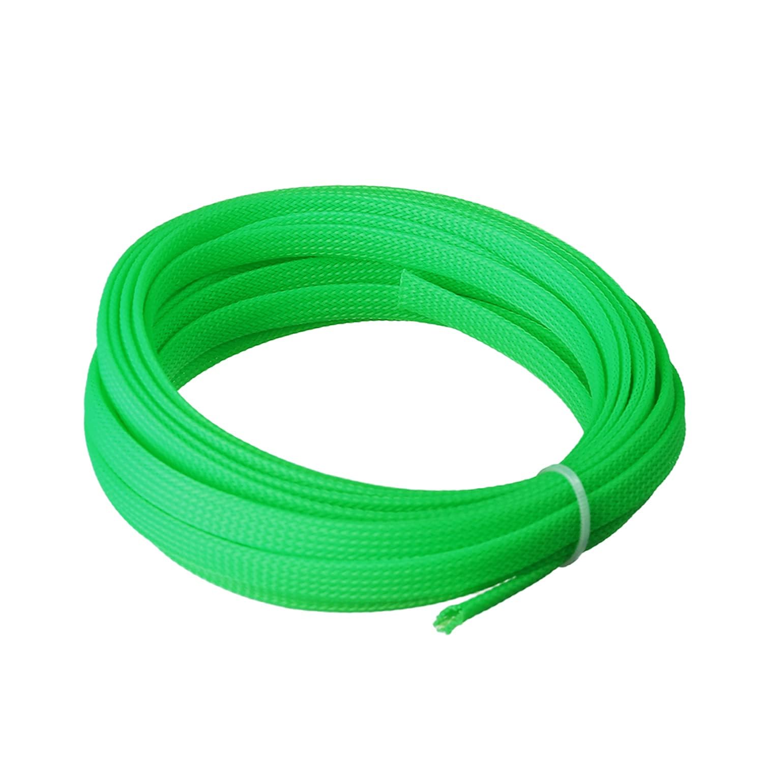 RIVER FOX® Green 10 Meters 3mm Polyester Braided Sleeve | Nylon Expandable Braided Sleeve for Wire Protection | Cable Management for USB Power Cord, Audio/Video Cables