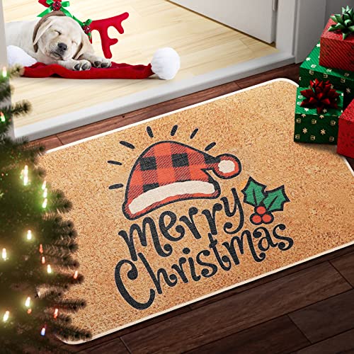 Christmas Door Mat Xmas Hat Decorative Welcome Non-Slip And Washable Doormat Delicate Vivid & No Fading Porch Recycled Rubber Back Doormat Rugs For Indoor Outdoor 30" X 17" #TOP4