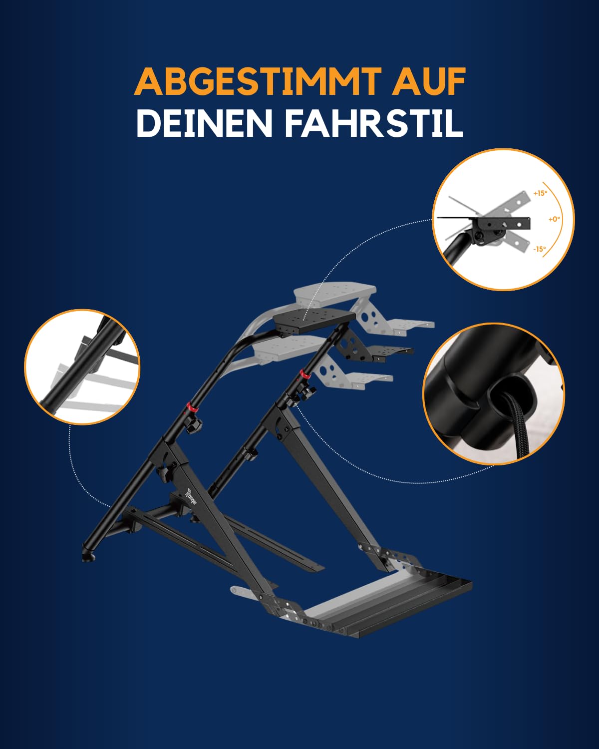 Ranqer Racing Wheel Stand Pro Lenkradständer, faltbar, aus Stahl, höhen- und neigungsverstellbar, mit integrierter Sitzhalterung und Schalthebelhalter, für Lenkrad und Pedale, Schwarz
