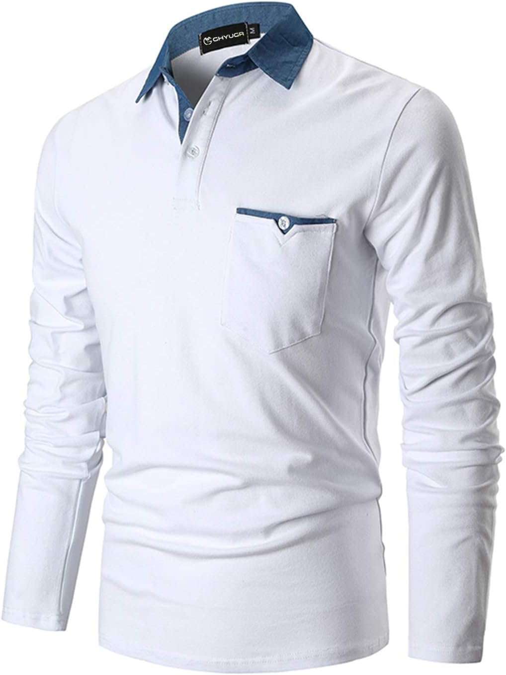 GHYUGR Men's Long Sleeve Polos Contrasting Colors Design Golf T-Shirt Casual Polo Shirts - Image 3