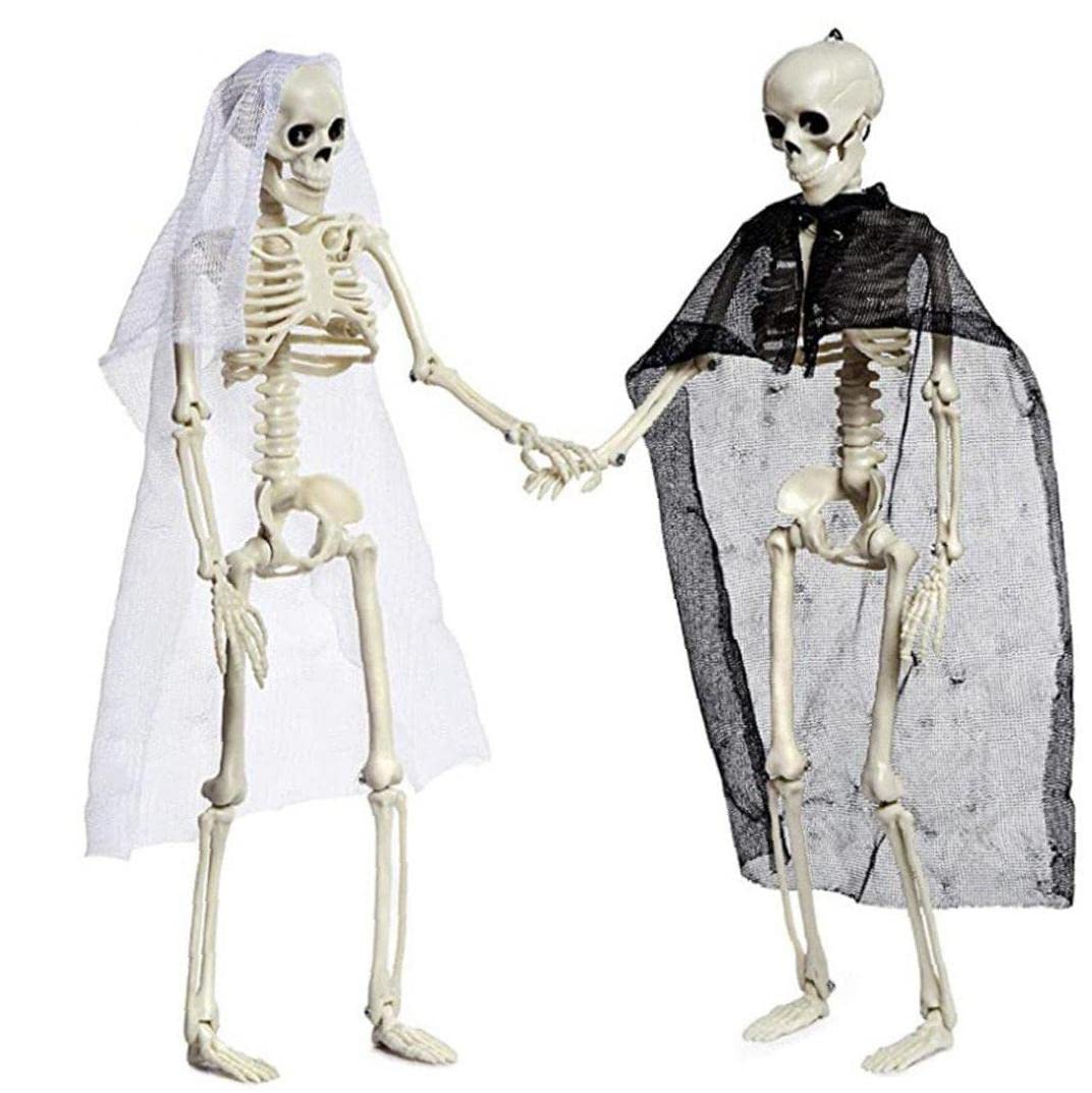 Luxylei Mini Skeleton Decoration 2Pcs Posable Joints Couple Skeleton Model Halloween Skeleton Prop For Haunted House Halloween Decor