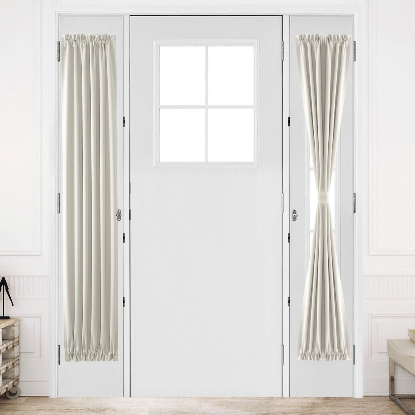 DWCN French Door Curtains - Rod Pocket Thermal Blackout Panel for Glass Window, Kitchen and Patio - Privacy, 12 X 72 Inches Long, 1 Panel With Tieback, Ivory — image 1
