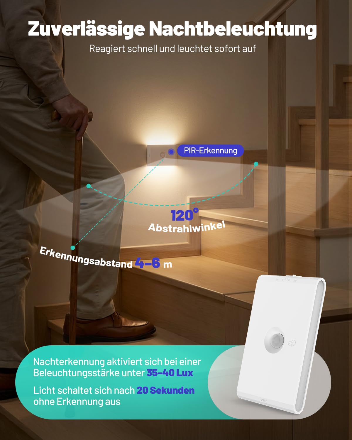 Luce Notturna Sensore di Movimento, 3 Modalità AUTO ON/OFF Lampada LED Ricaricabile, Luci Batteria Dimmerabile Bianco Caldo/Naturale/Freddo, Lucina Notte Bambini per Armadi, Scale, Corridoio, 4 Pezzi