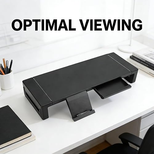 Miniatura 4 de Soporte elevador para monitor, organizador de escritorio multifuncional con altura ajustable y cajón de almacenamiento, soporte ergonómico de