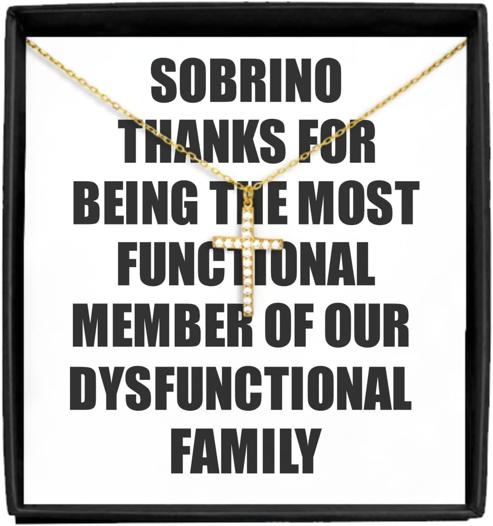 EzGift Funny Sobrino Necklace Pendant Thanks For Being Most Functional Family Member Funny Sarcastic Gift Irony Gag Jewelry With Chain Message Card Box
