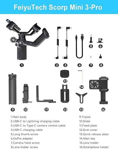 Miniatura 7 de FeiyuTech SCORP Mini-3-Pro estabilizador de cardán para cámara sin espejo/compactas/cámaras de acción, smartphone, seguimiento AI de 59.1 ft, mango
