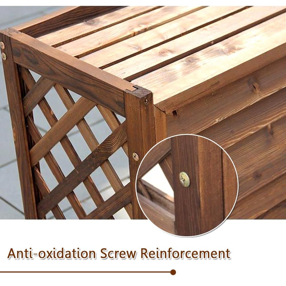Pokrowiec na klimatyzator zewnętrzny odporny na warunki atmosferyczne ochrona mobilna duża półka kwiatowa na balkon dekoracyjny brązowy drewniany design (rozmiar: dł. 85 x szer. 35 wys. 75 cm)