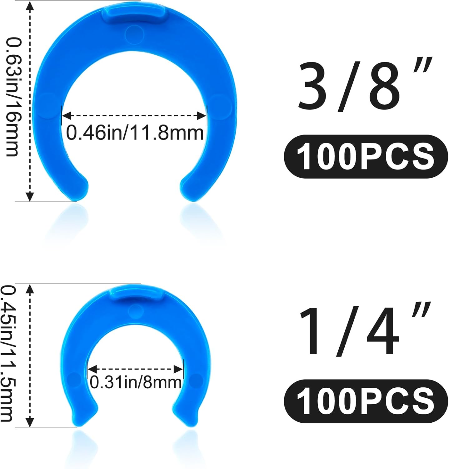 HINZIC 200Pcs 1/4" 3/8" Locking Clips Clamps, Blue Quick Connect Fittings Clamps for RO Reverse Osmosis Water Filter Fittings PE Pipe System Accessories