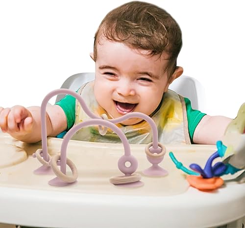 Miniatura 8 de zeeloopbee Juguetes para silla alta con ventosas para niños pequeños, juguete de dentición de silicona de grado alimenticio para niños de 6, 9, 12,