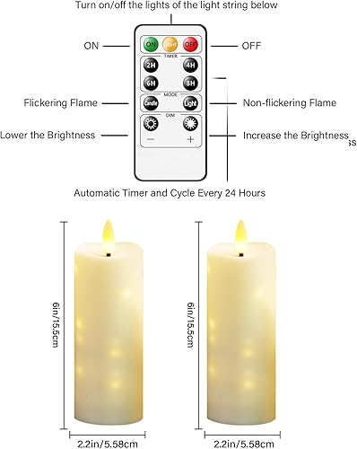 Miniatura 2 de Impermeable para exteriores, con temporizador y control remoto, paquete de 2 velas LED sin llama, velas que funcionan con pilas (2.2 pulgadas de