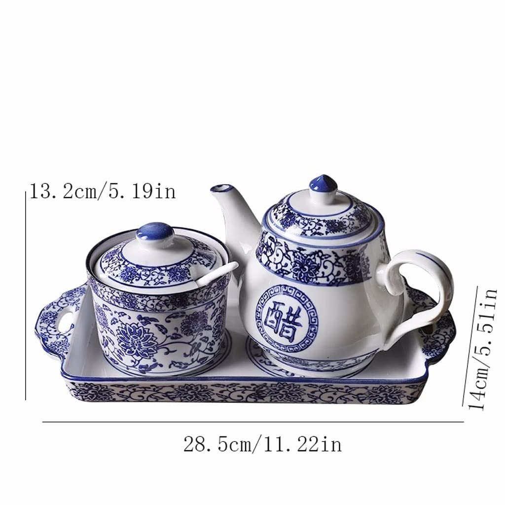 Juego de Botellas para condimentos, vinagrera de cerámica con Tapa, aceitera, Estilo Retro Chino, para Restaurante, condimentos, hogar