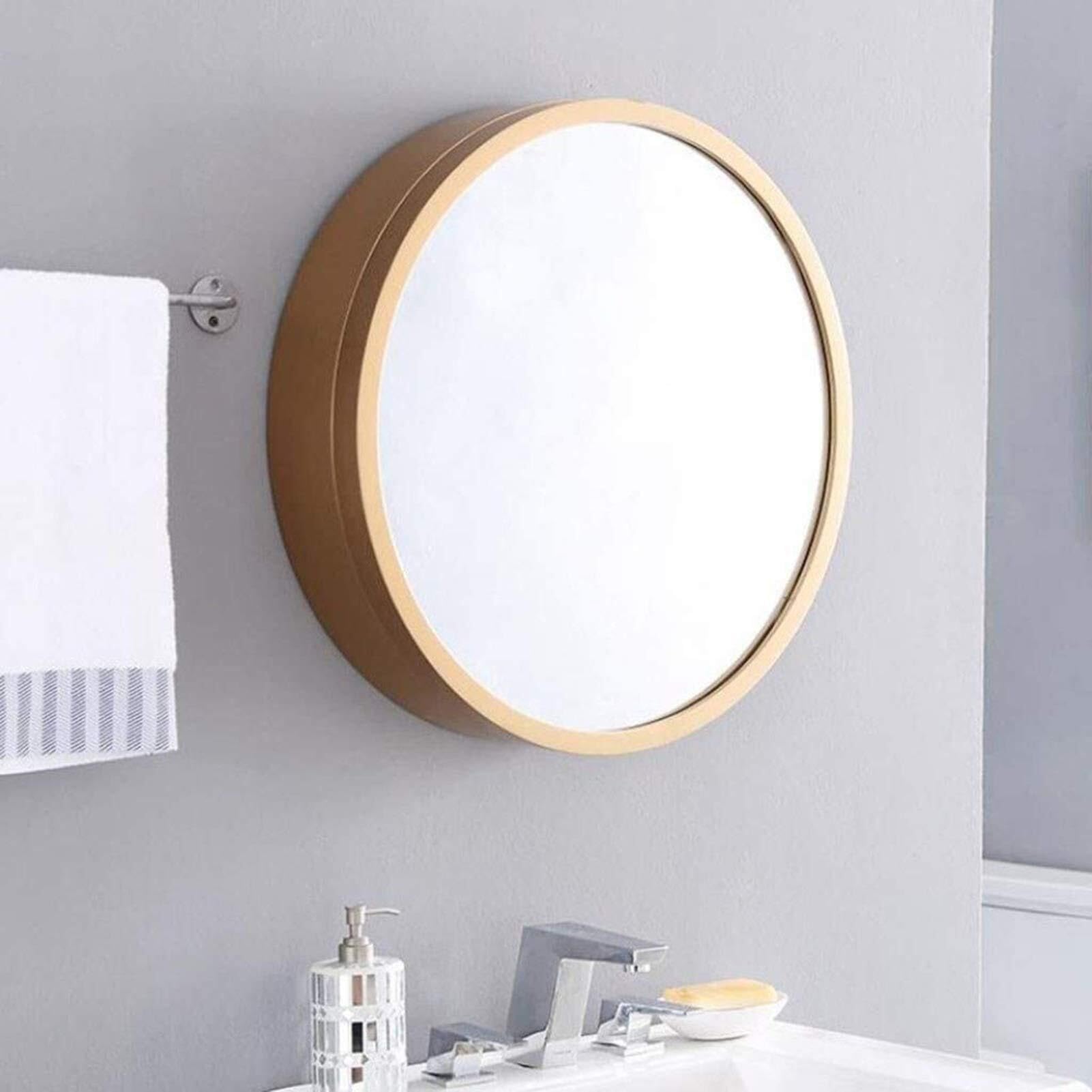 Espejos de baño de Madera Maciza - Espejo de tocador Grande corredizo montado en la Pared con función de Almacenamiento for Muebles - Espejo de Pared Redondo(Wood Color,50cm)