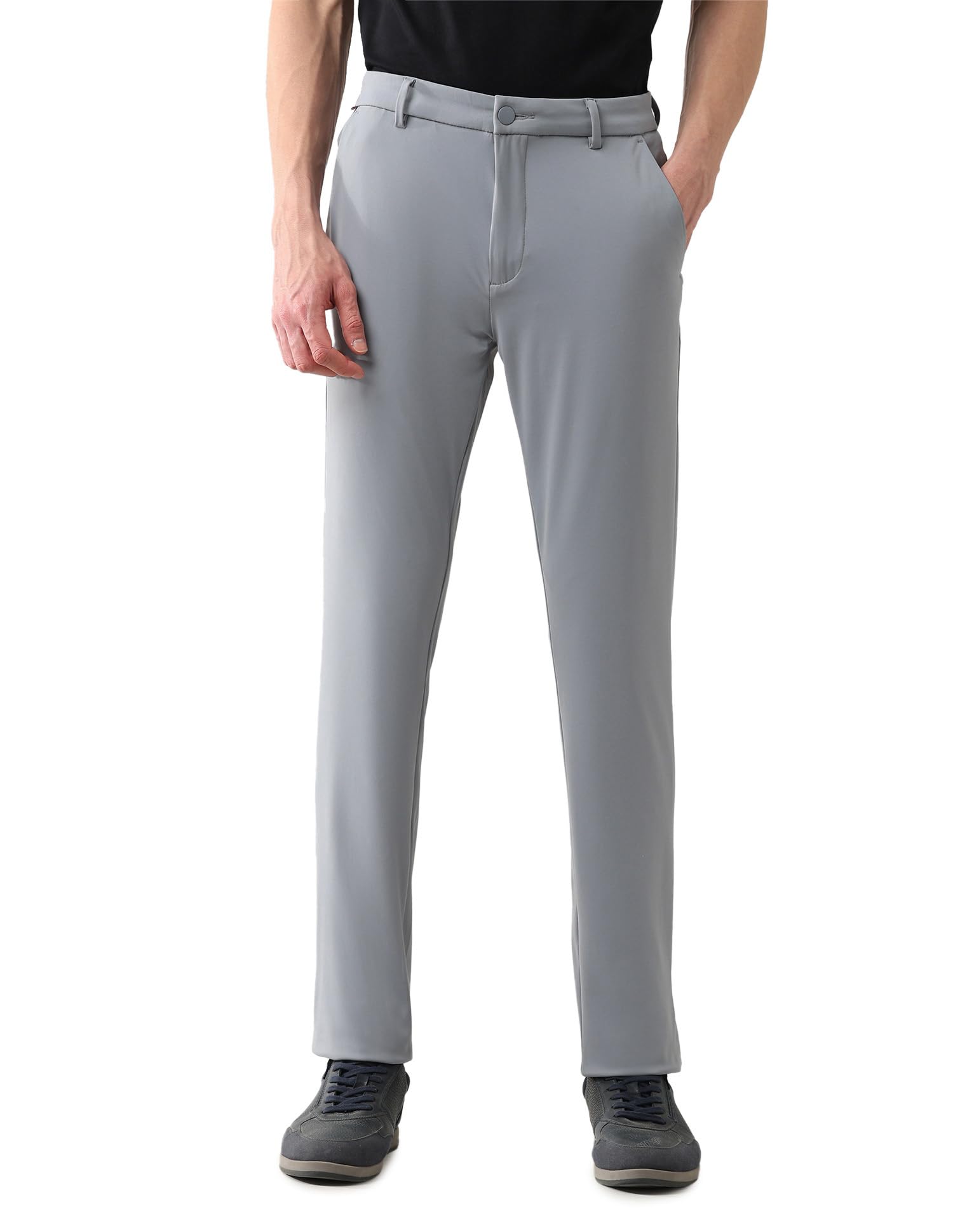Men's Slim Fit Solid Anti-Crush Dura Flex Trousers-image-35