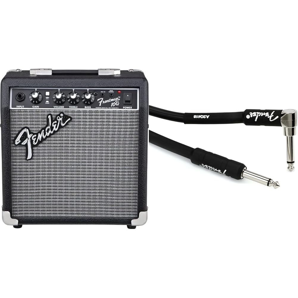 Fender Frontman 10G Combo Gitarrenverstärker & Professional Series Instrumentenkabel – 10 ft / 3 m Gerade/Abgewinkelt, 3 Meter